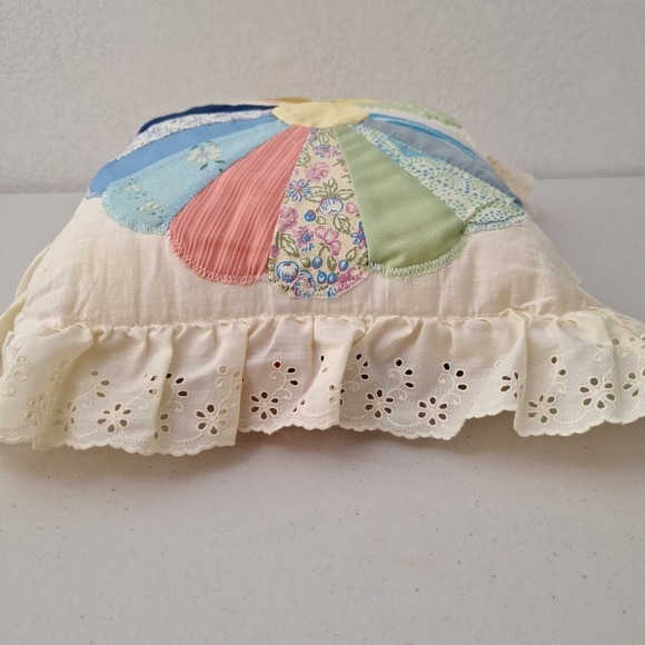 Vintage Handmade Patchwork Quilted Pillow DOUBLE SIDED Flower Pattern 12 x 12 - Picture 11 of 12